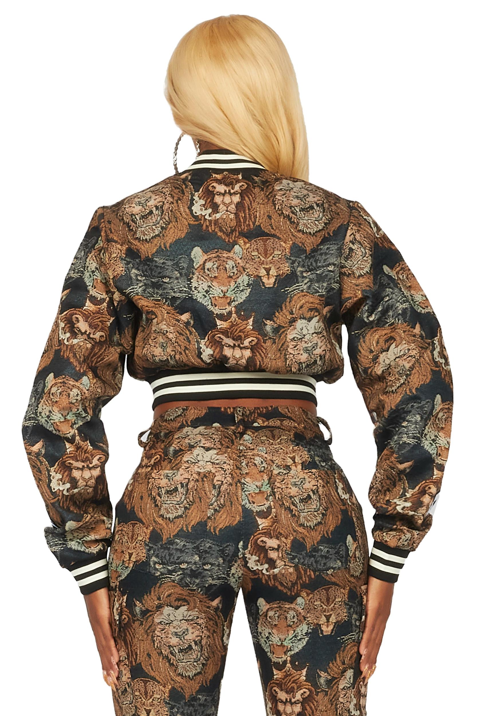 Khadiyah Black Crop Tapestry Varsity Jacket Female Product Image