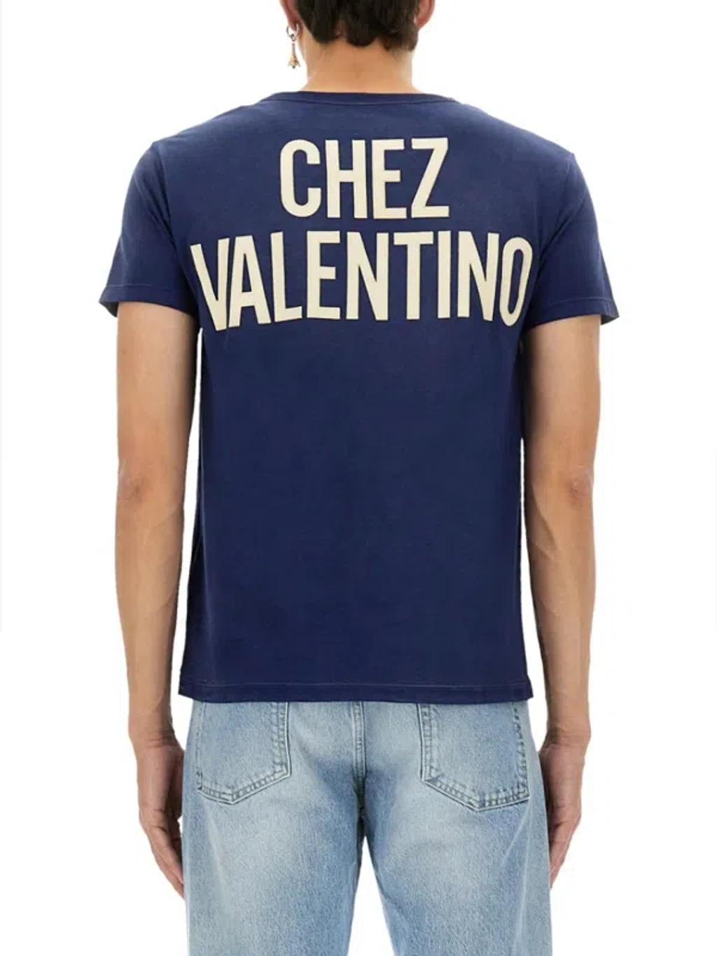 VALENTINO Garavani Navy Cotton T-shirt In Blue Product Image