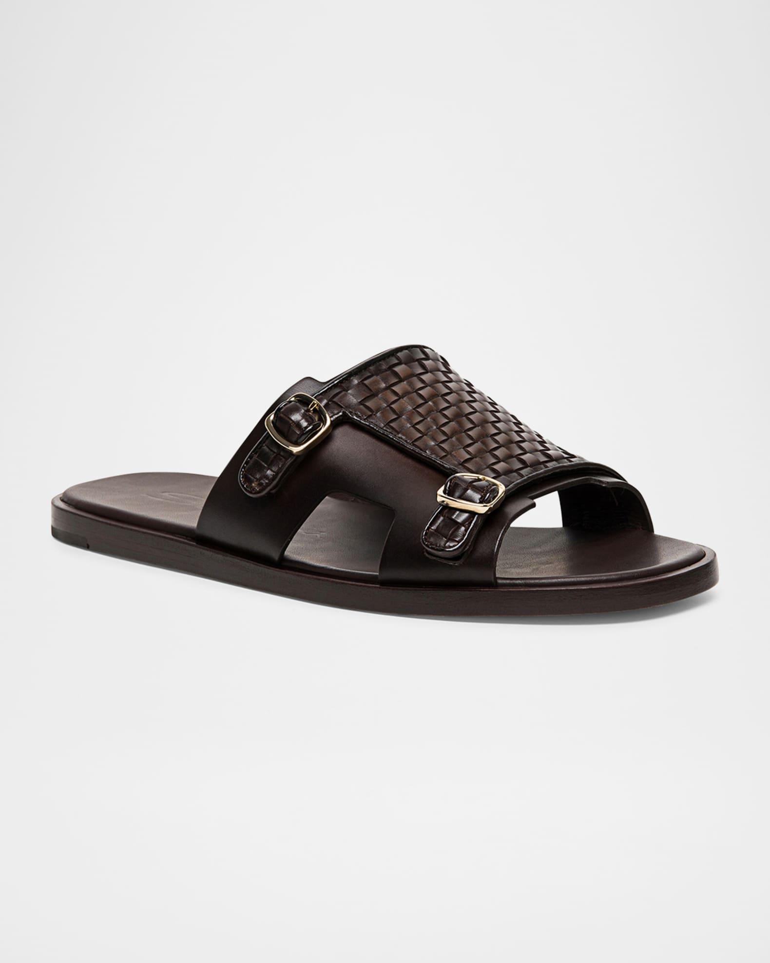 Men's Duo Woven Leather Double-Buckle Slide Sandals Product Image