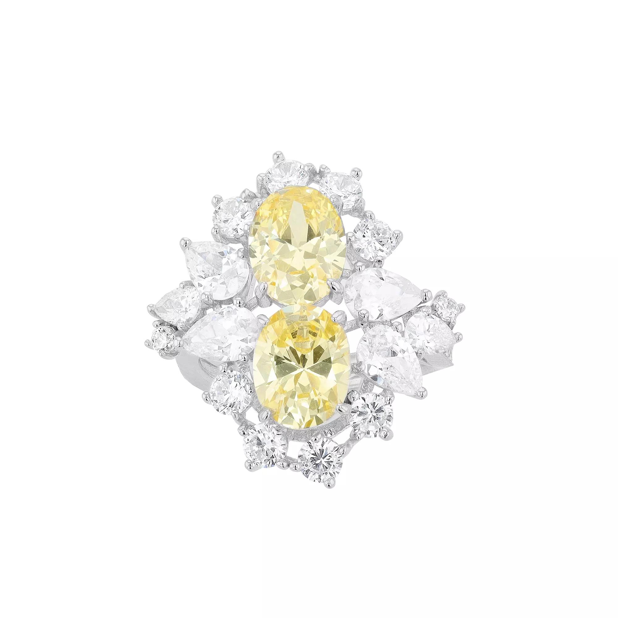 Sterling Silver Yellow & White Cubic Zirconia Cluster Cocktail Ring, Women's,  Product Image