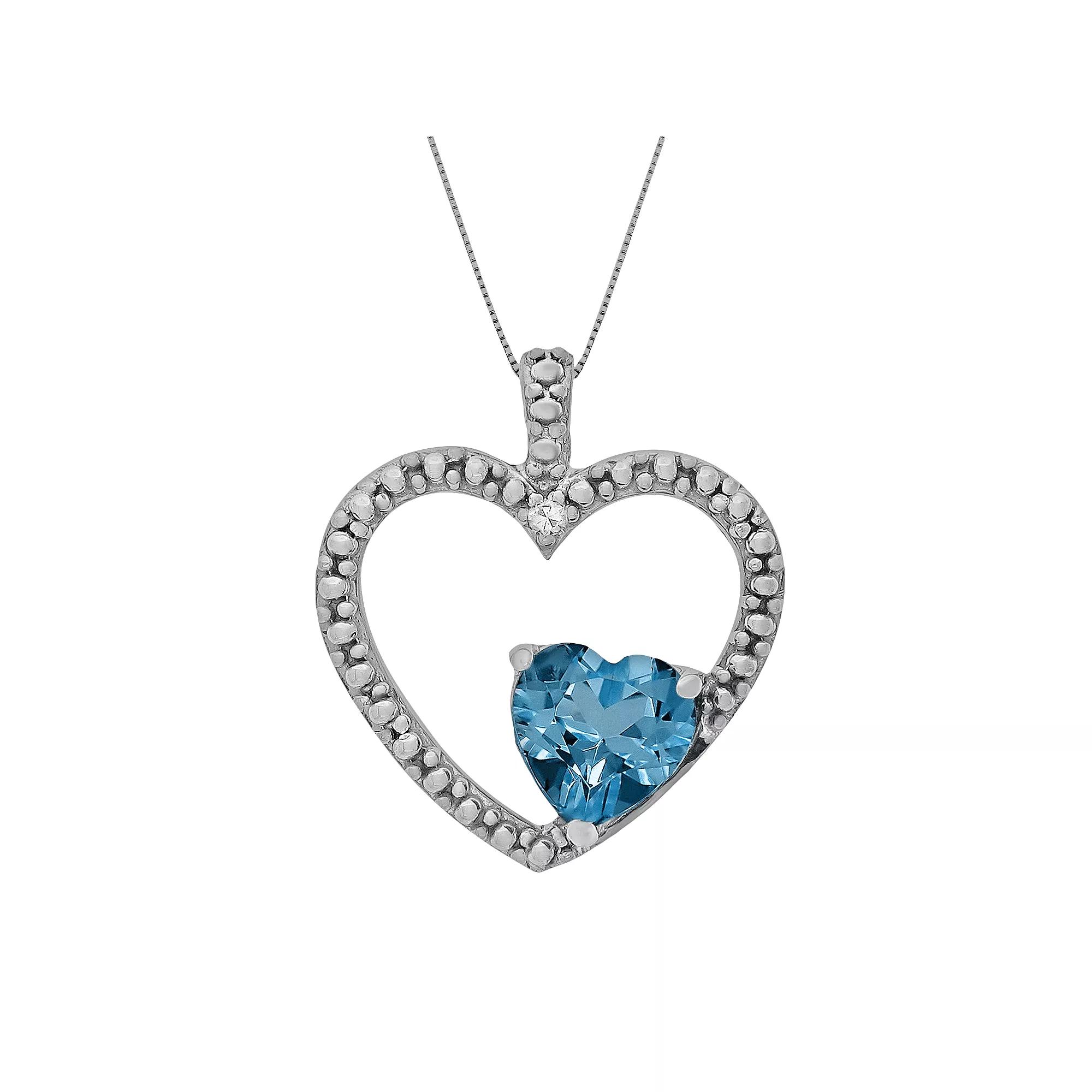 Gemminded Sterling Silver Lab-Created Emerald and Diamond Accent Heart Pendant, Women's,  Product Image