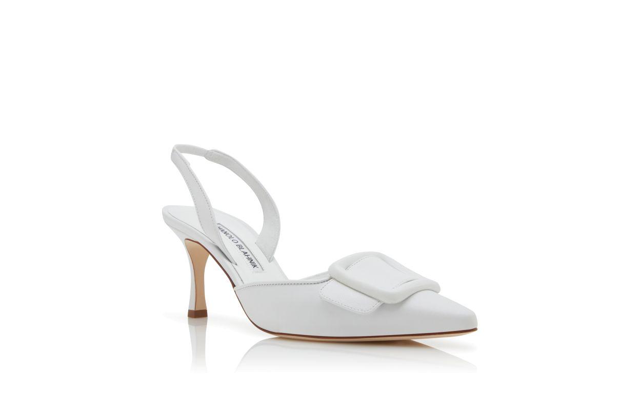 MAYSLI White Nappa Leather Slingback Pumps Product Image