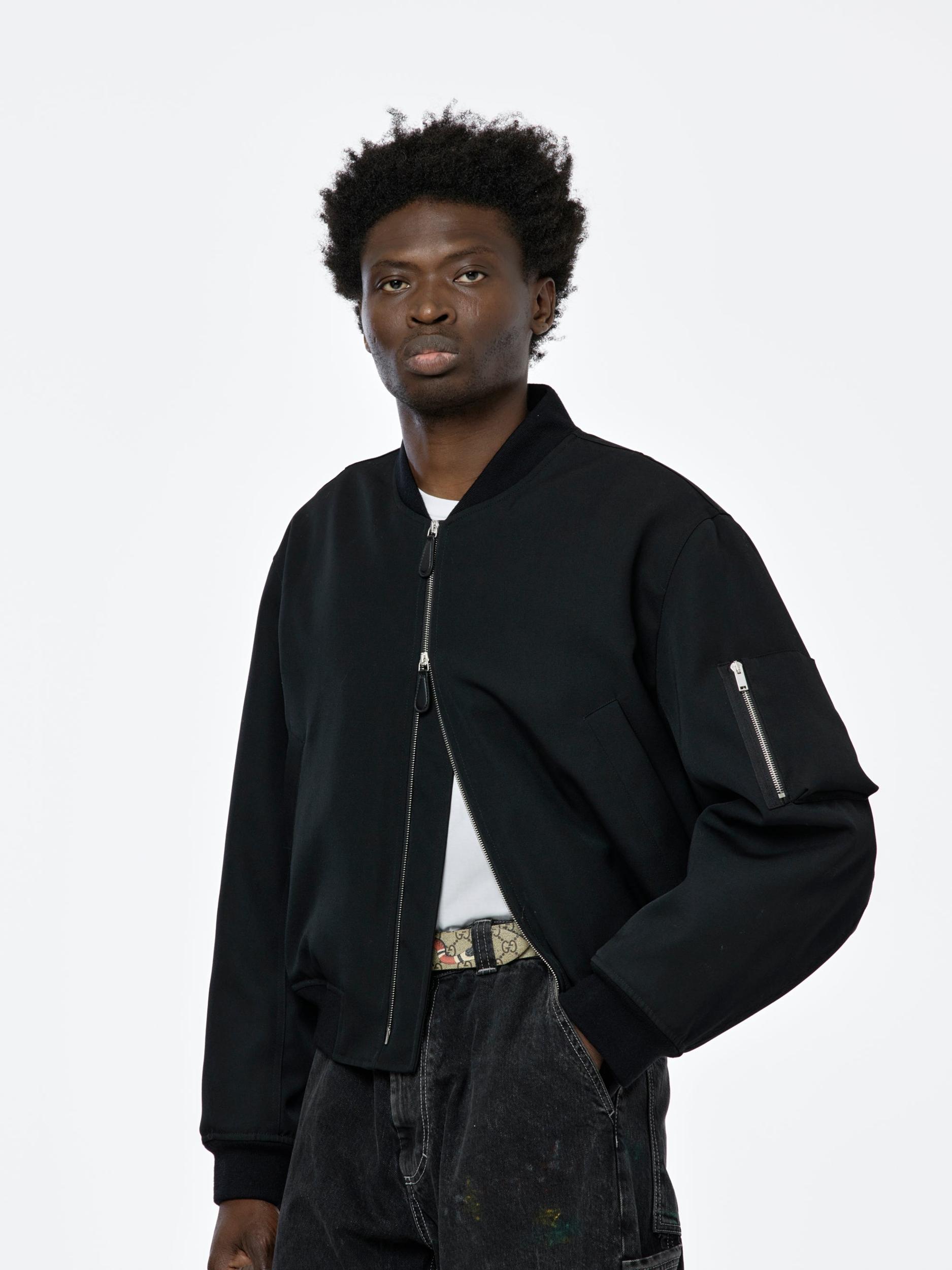 Rib Collar Blouson Jacket (Black) Product Image
