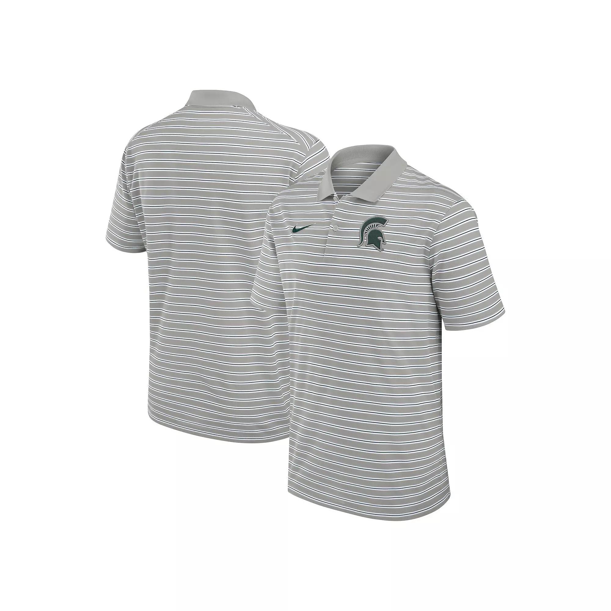 Men's Nike Pewter/White Michigan State Spartans Primetime Victory Striped Performance Polo,  Product Image