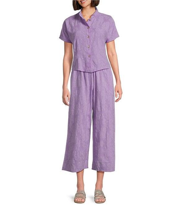 Bryn Walker Jacquard Cotton Floral Wide Leg Pocketed Pull-On Cropped Coordinating Pants Product Image