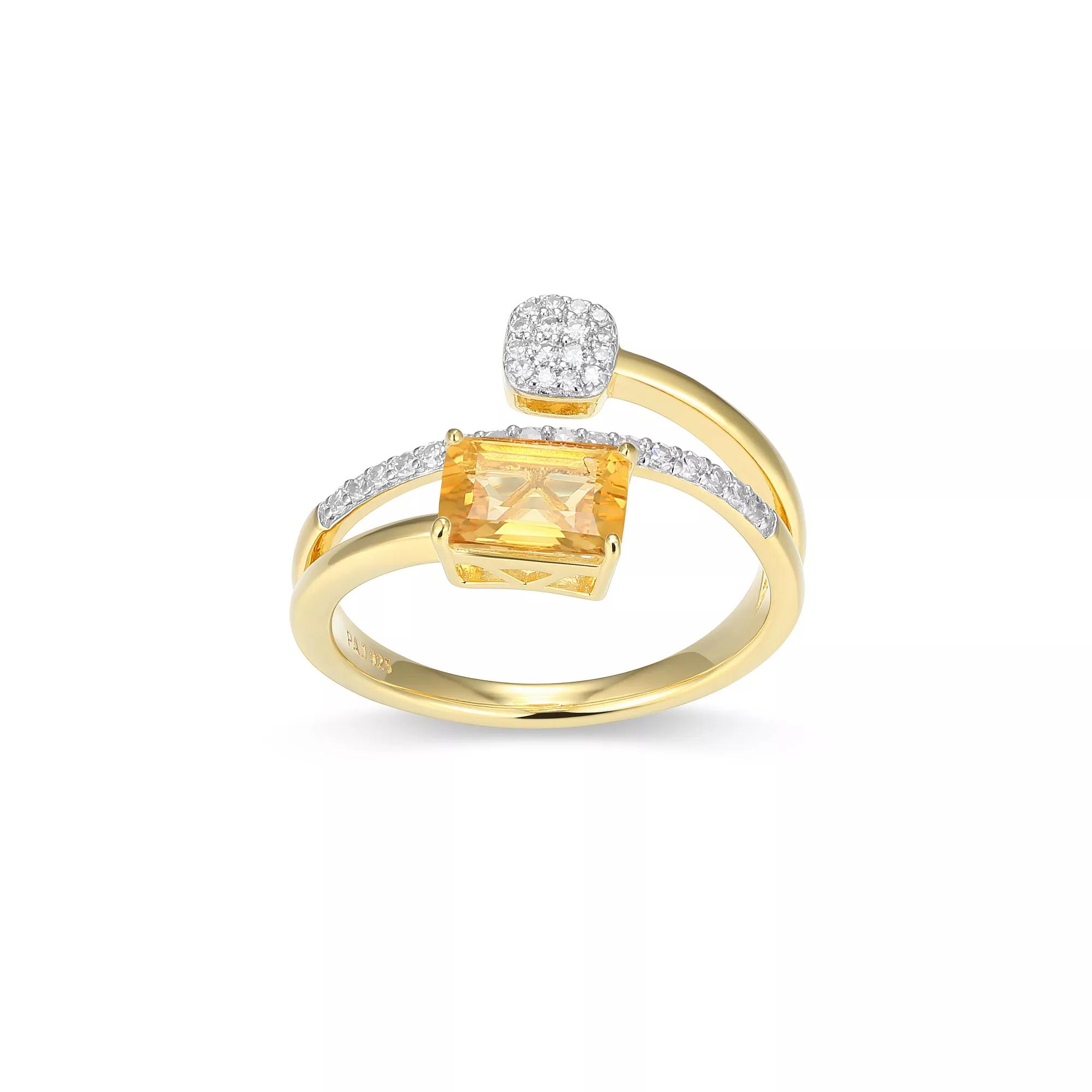 18k Gold and Rhodium Over Sterling Silver 1/5 Carat T.W. Lab-Grown Diamond Emerald Cut Bypass Birthstone Ring, Women's, Genuine Citrine Nov Product Image