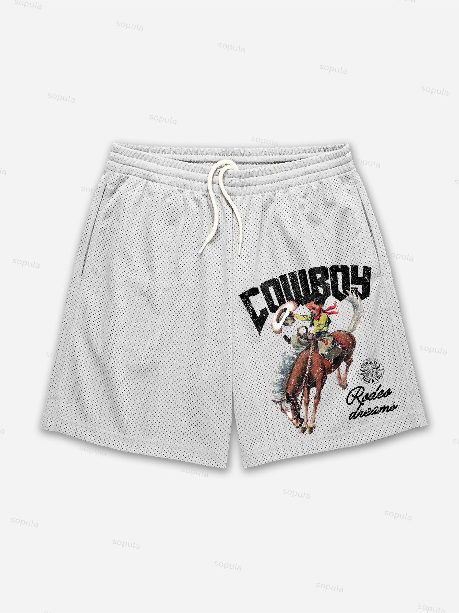 Cowboy Rodeo Dreams Print Mesh Shorts Product Image