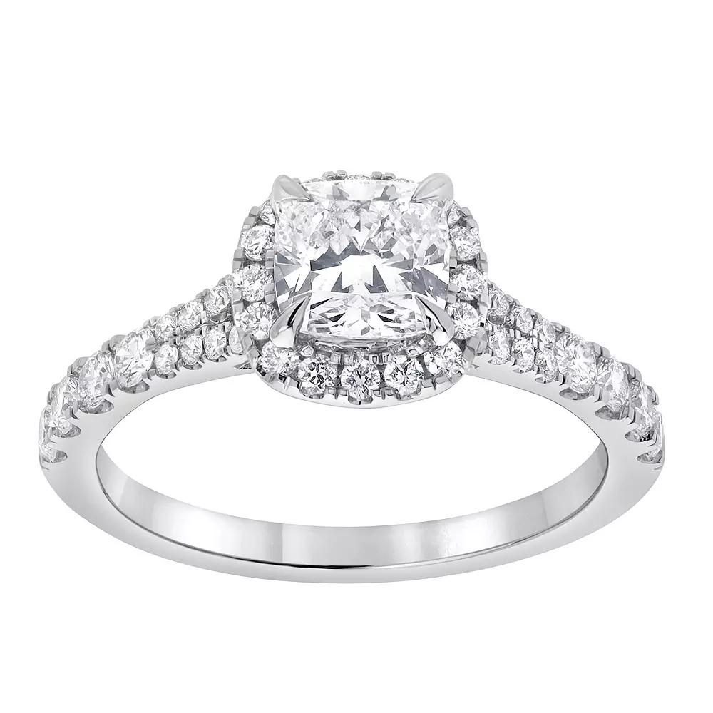 Diamond Brilliance 14k White Gold 1 1/2 Carat T.W. Lab-Grown Diamond Cushion Cut Center Halo Engagement Ring, Women's, Size: 7, 14k Gold Product Image