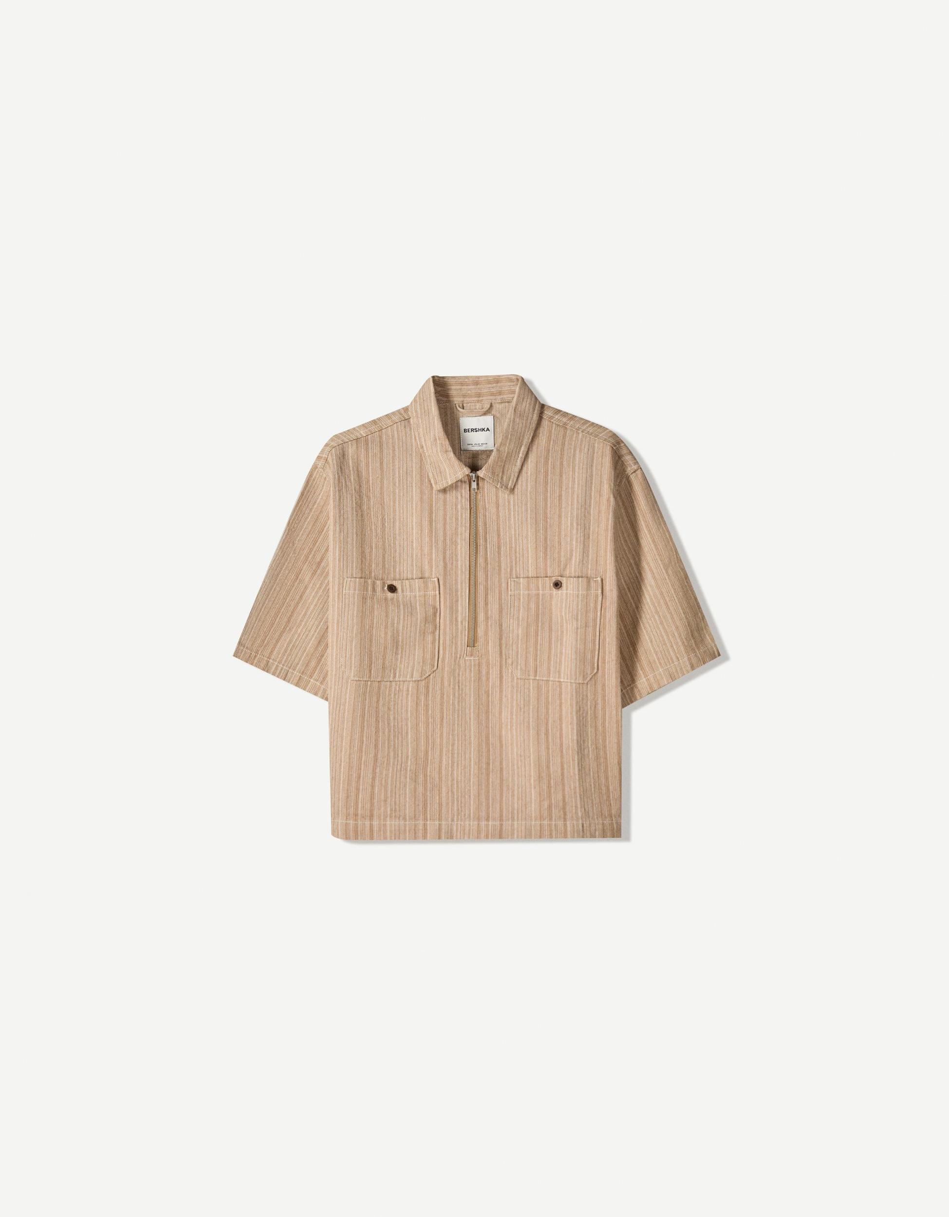 Striped short sleeve denim shirt Product Image