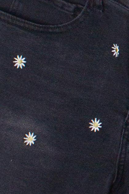 Embroidered Cut Off Denim Shorts Product Image