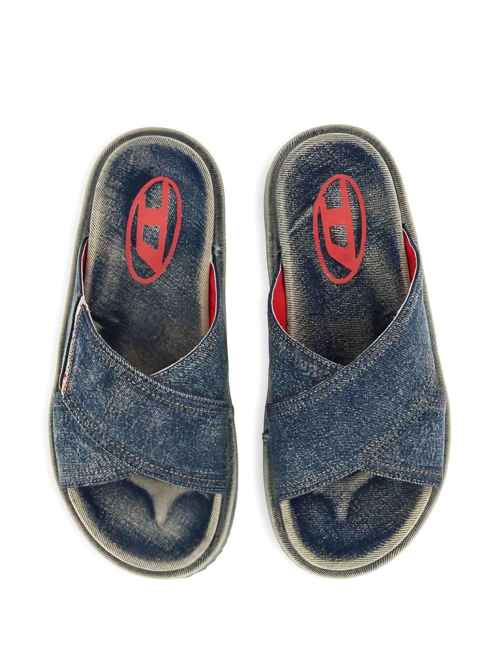 denim cross-strap slides Product Image