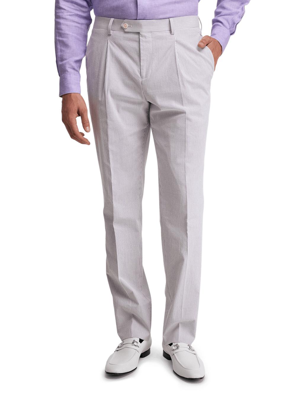 Cotton Stretch Stripe Seersucker Single Breasted Notch Lapel Suit Jacket - Purple/white Product Image