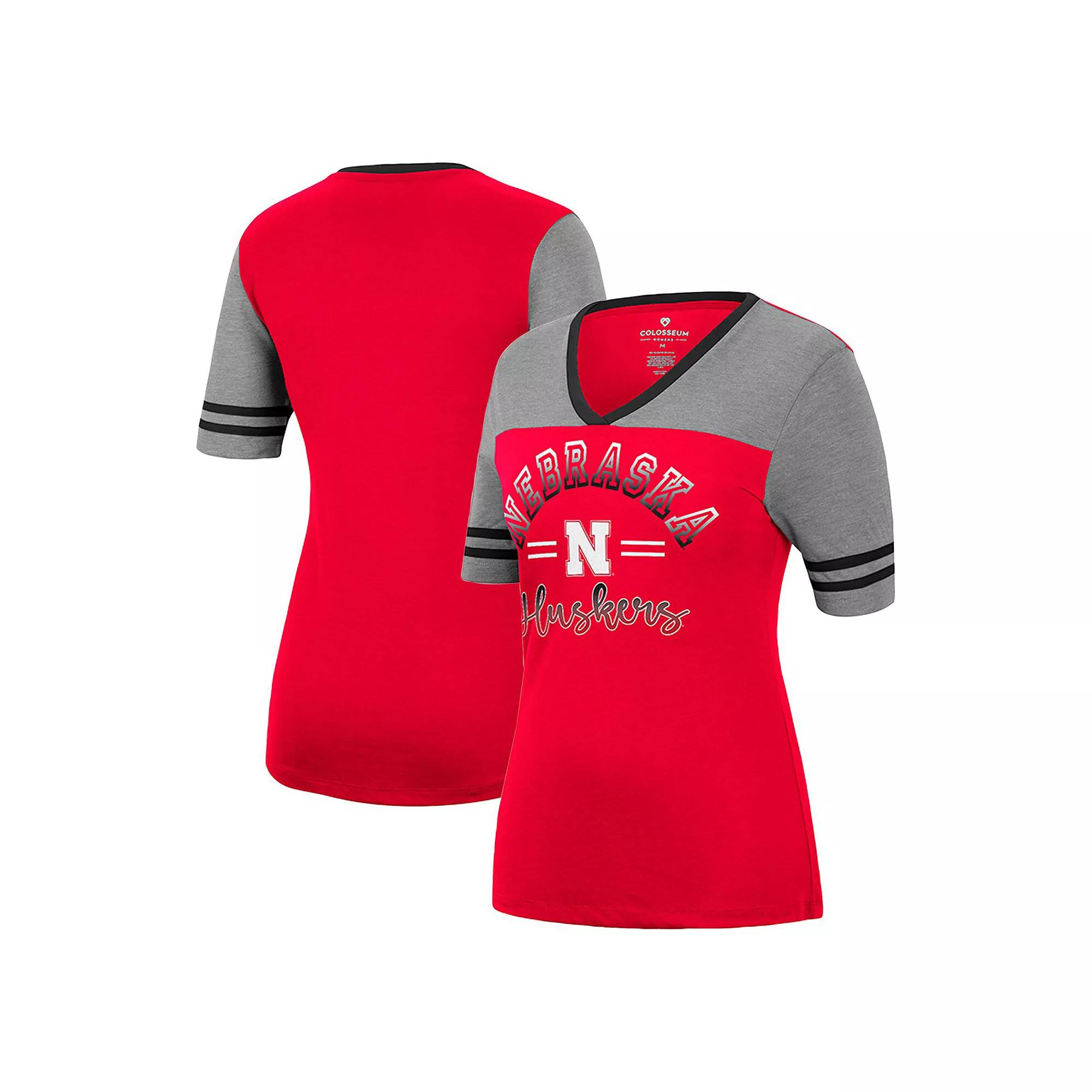 Women's Colosseum Cardinal/Heathered Gray Arkansas Razorbacks There You Are V-Neck T-Shirt, Size: Small Product Image