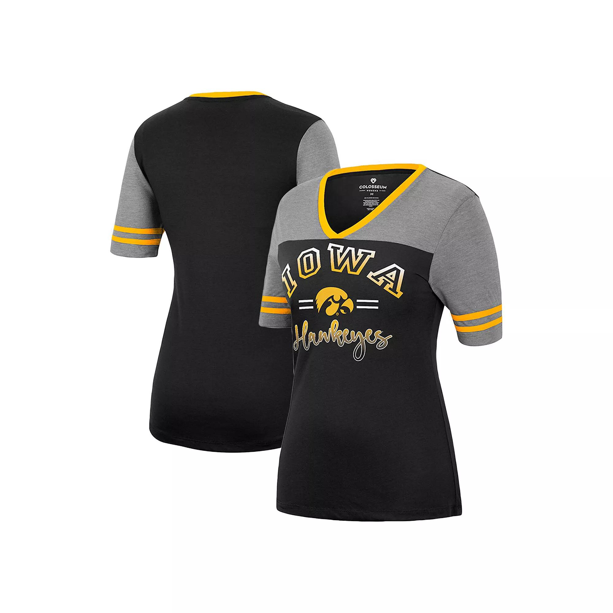 Women's Colosseum Black/Heathered Gray Iowa Hawkeyes There You Are V-Neck T-Shirt, Size: Small Product Image