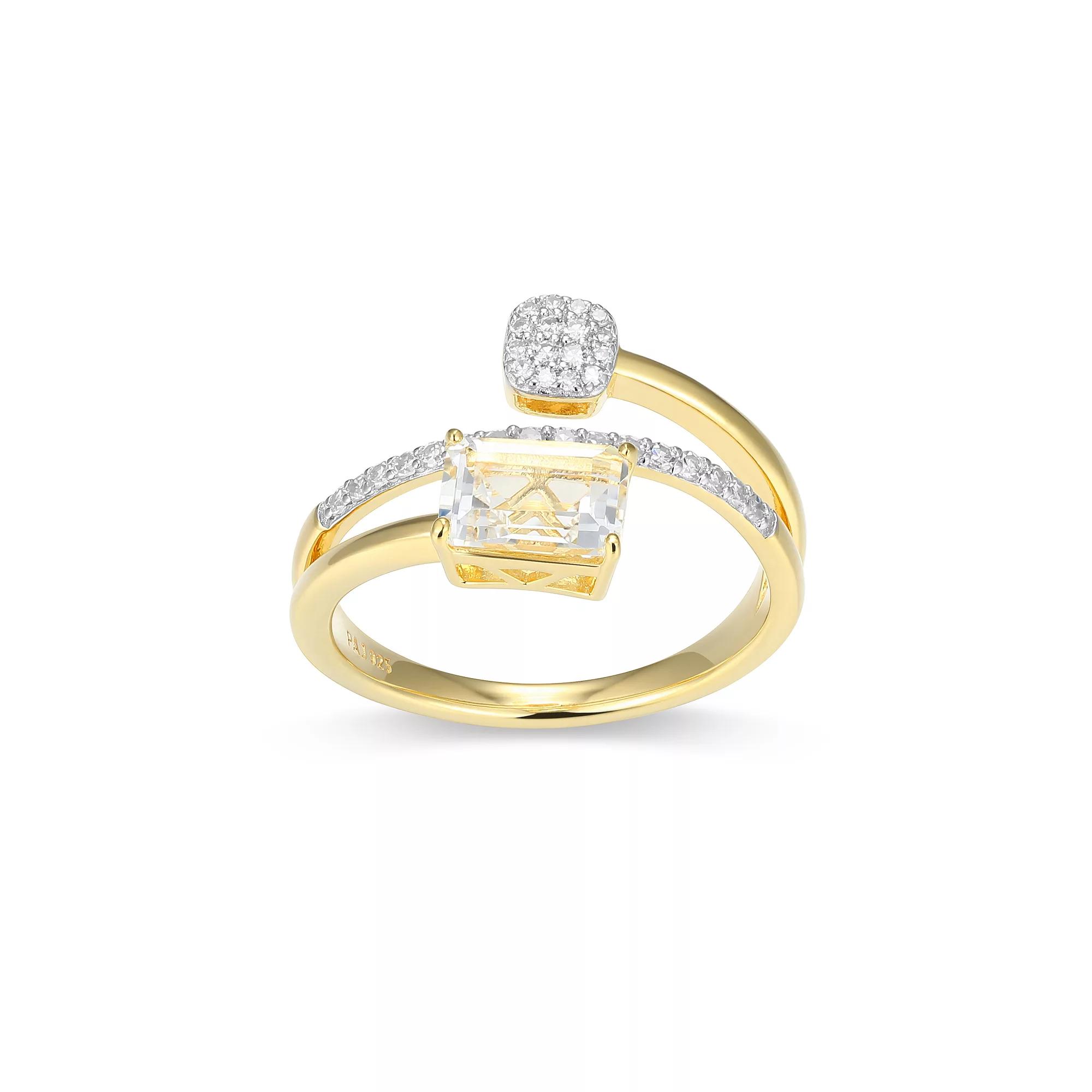 18k Gold and Rhodium Over Sterling Silver 1/5 Carat T.W. Lab-Grown Diamond Emerald Cut Bypass Birthstone Ring, Women's, Size: 6, Genuine Wh Topaz April Product Image