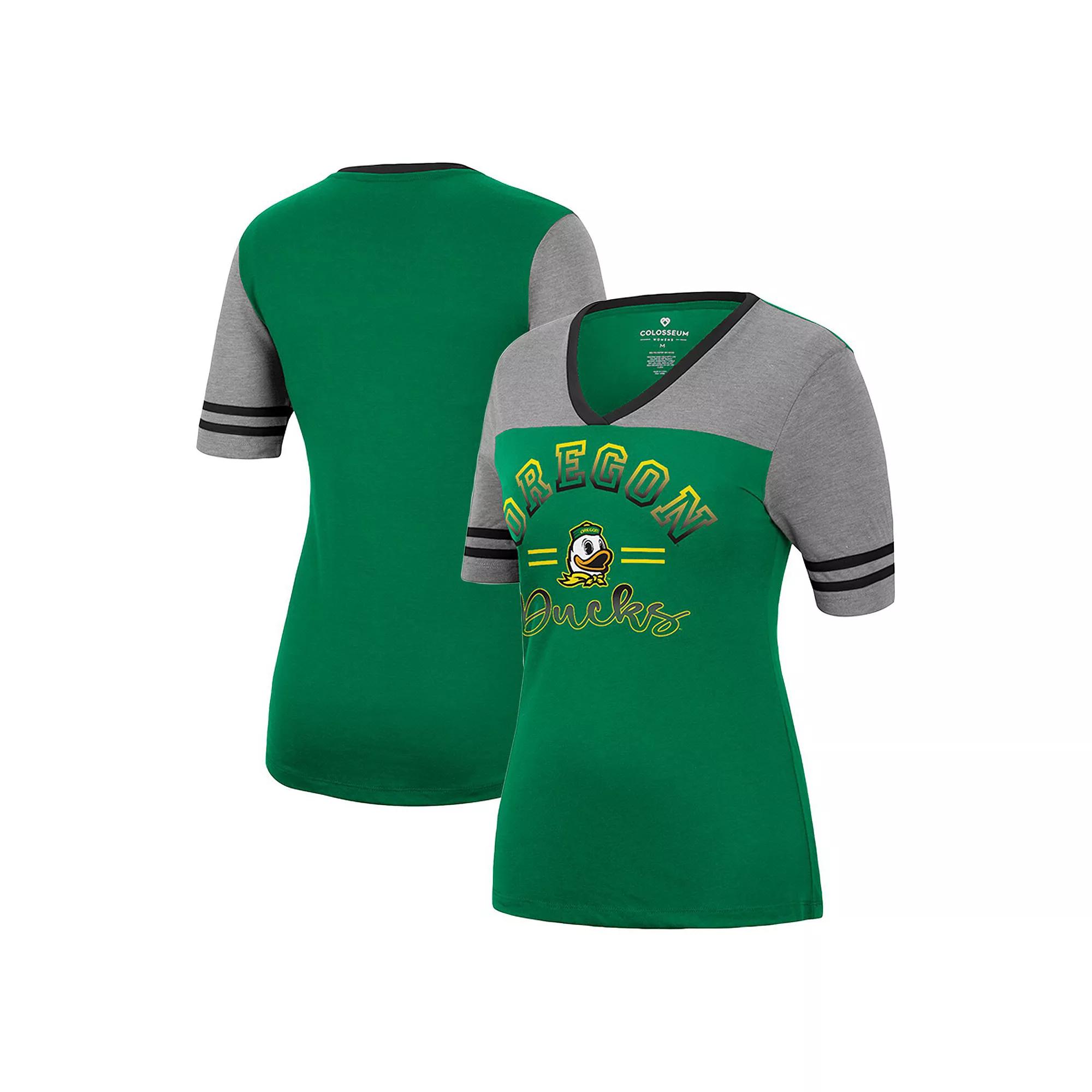 Women's Colosseum Green/Heathered Gray Oregon Ducks There You Are V-Neck T-Shirt, Size: Small Product Image