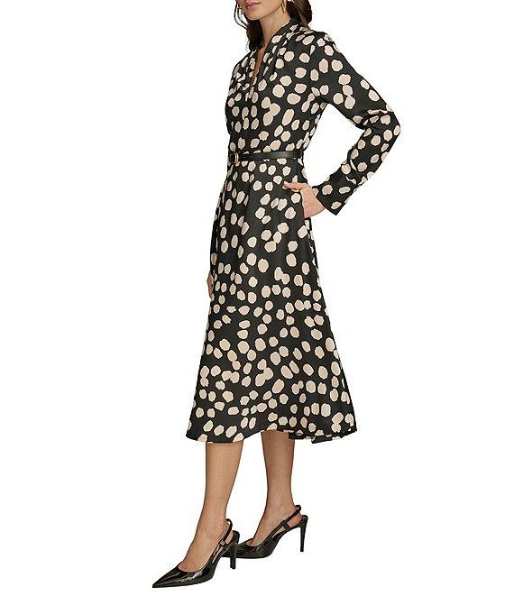 Donna Karan Twill V-Neck Long Sleeve Belted Sheath Midi Dress Product Image