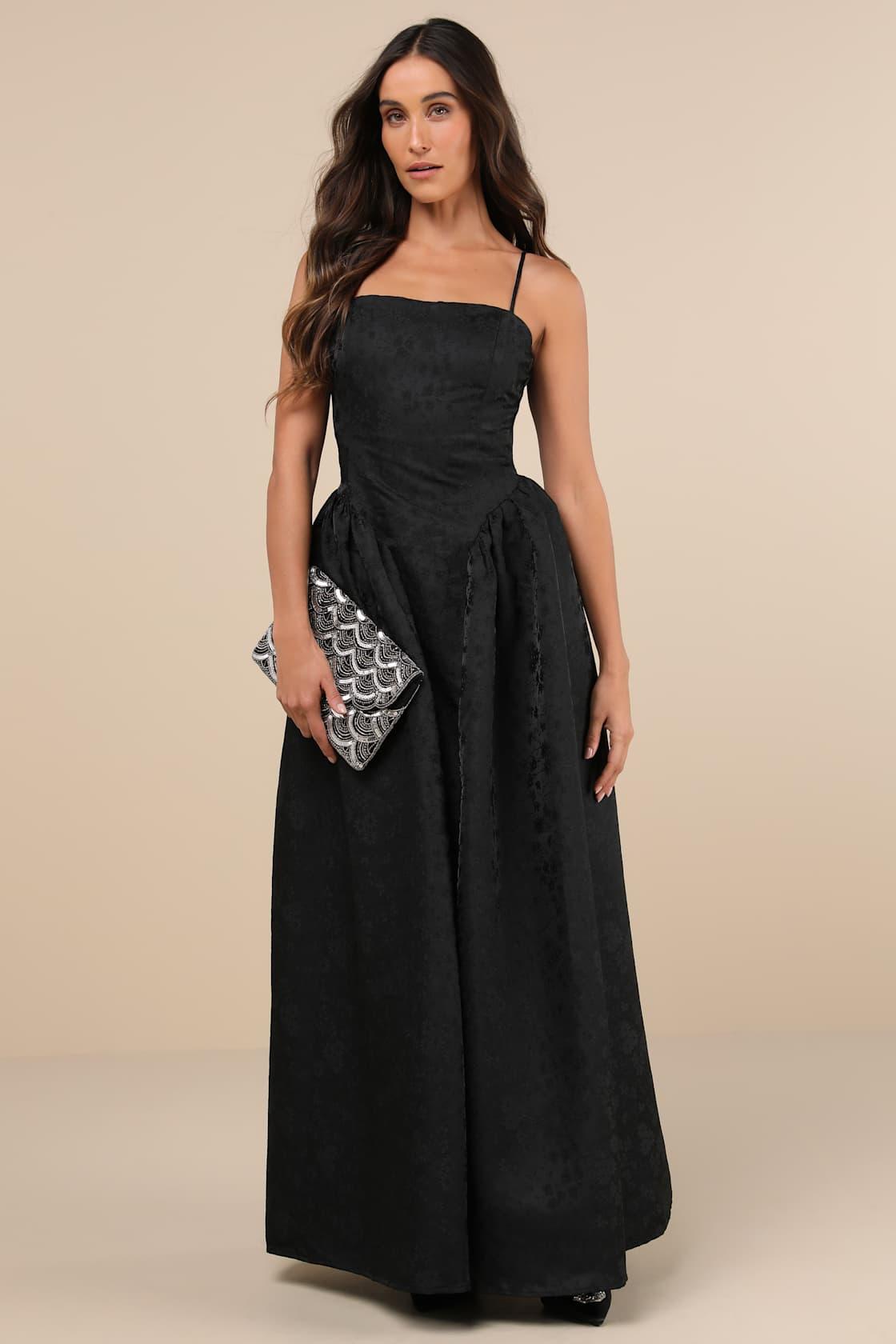 Gorgeous Extravagance Black Floral Jacquard Maxi Dress Product Image