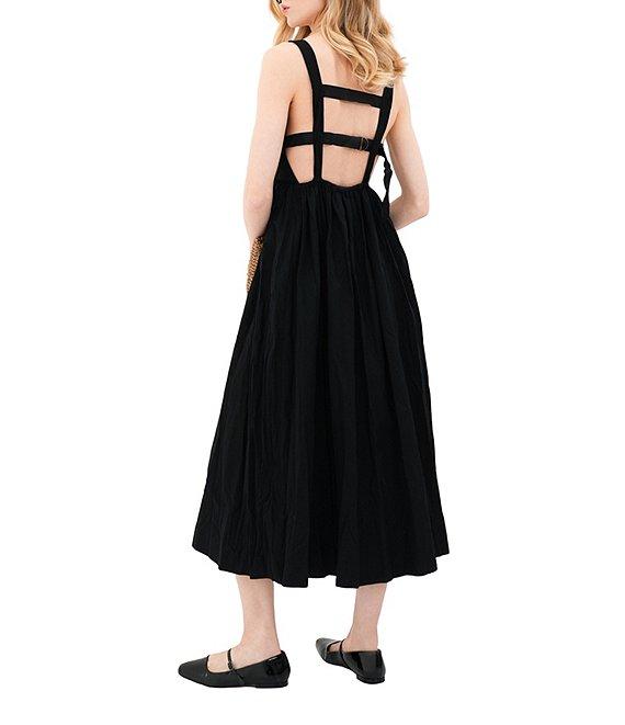 Le' AL.X Sleeveless V-Neck Side Pockets Parachute A-Line Midi Dress Product Image