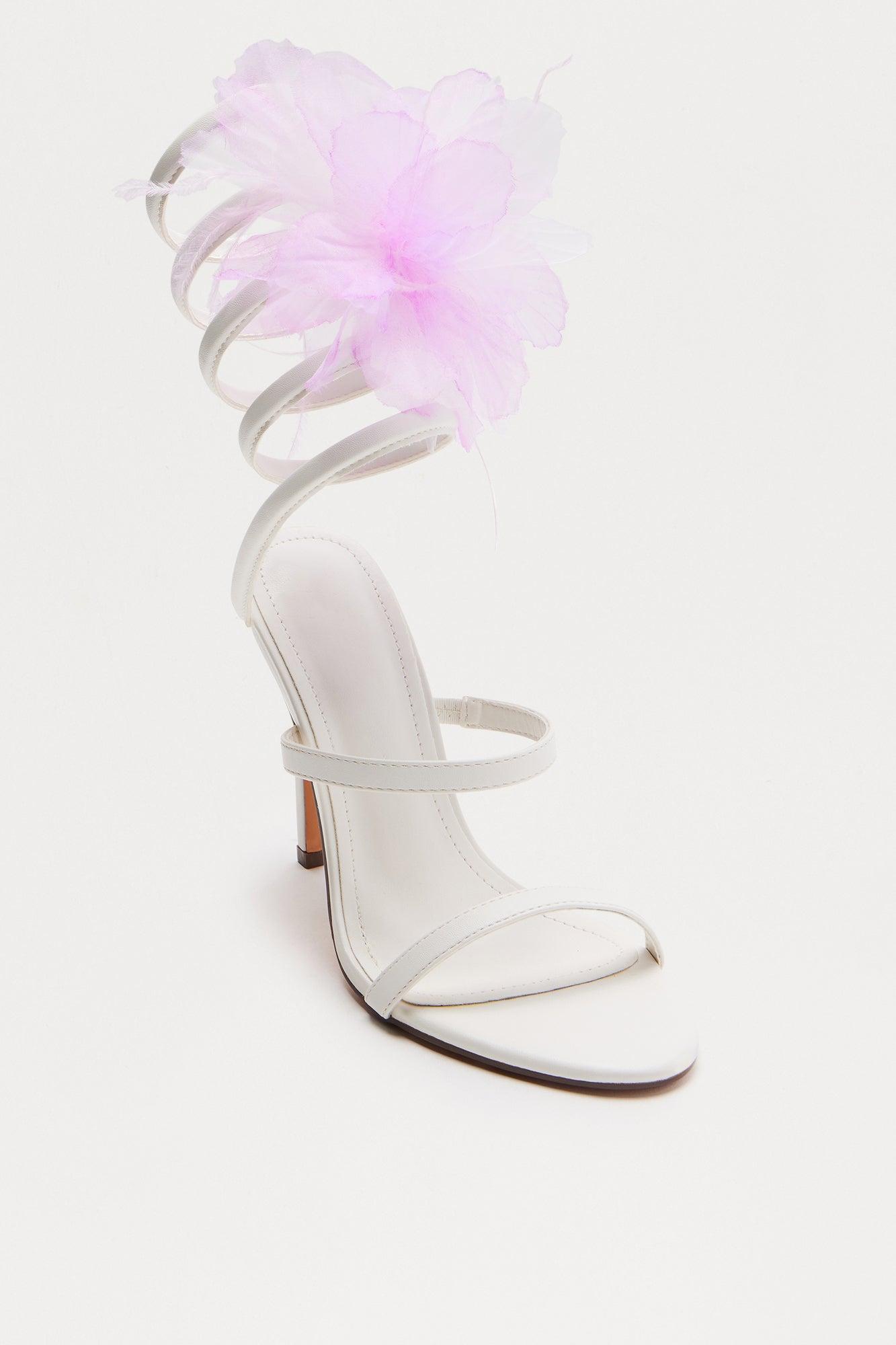 Rome Flower Wrap Up Heels - White Product Image