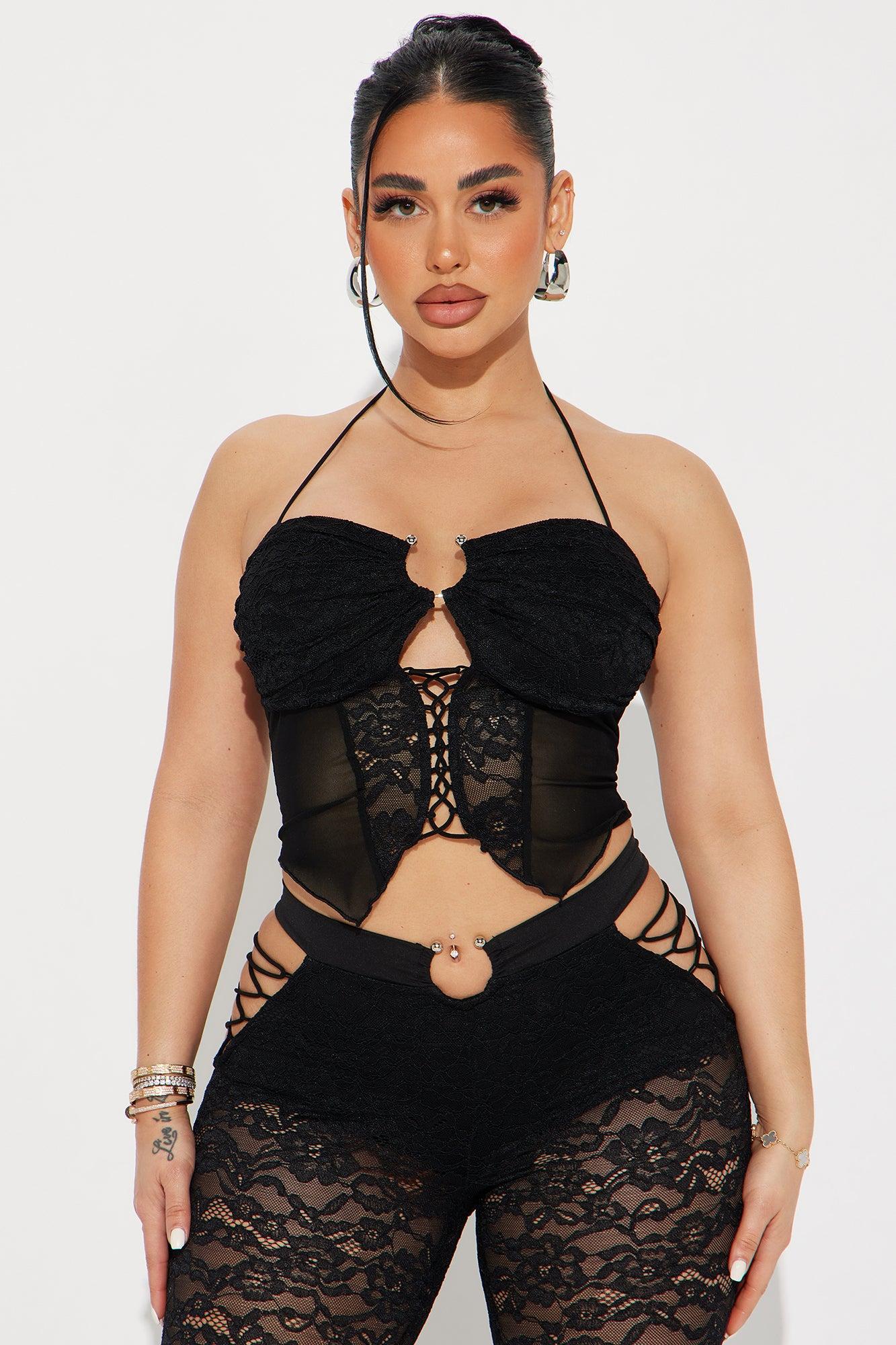 Hot Moves Lace Pant Set - Black Product Image