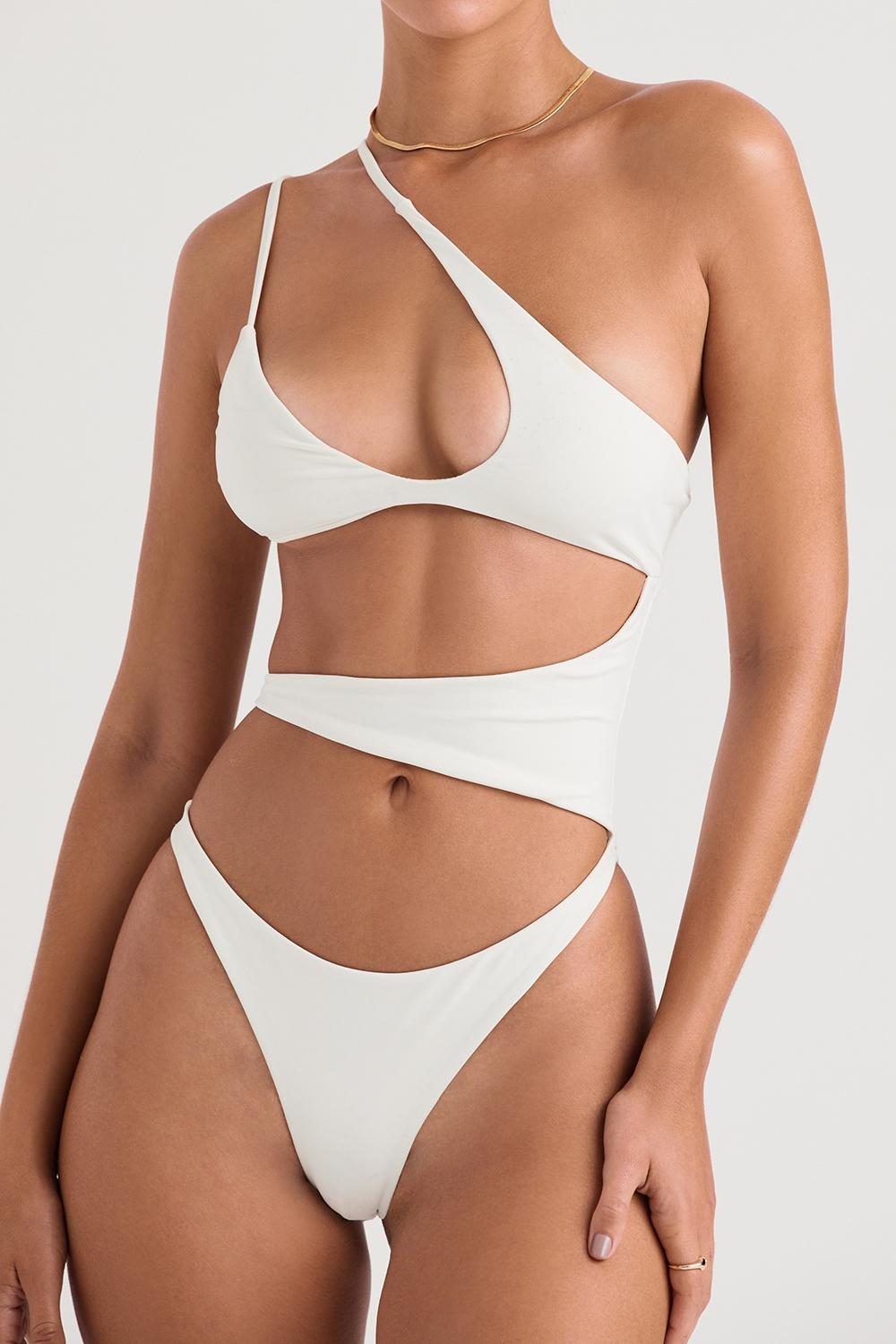 Lafayette  ivory asymmetric cutout swimsuit Product Image