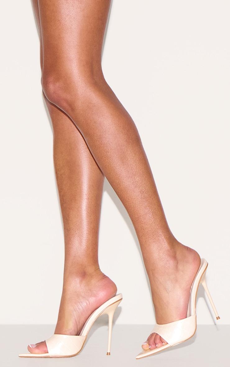 Cream Croc Pu Point Toe High Stiletto Heeled Mules Product Image