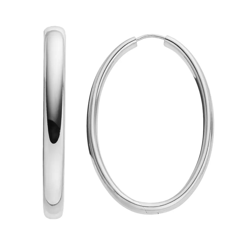 Sterling Silver Oval Hoop Earrings, Women's, White Over Silver Product Image