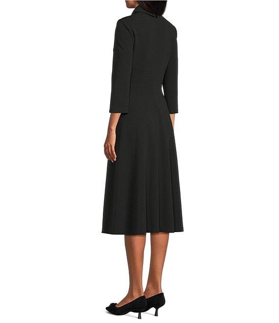 Investments Scuba Crepe 3/4 Sleeve Point Collar Fit And Flare Midi Dress Product Image