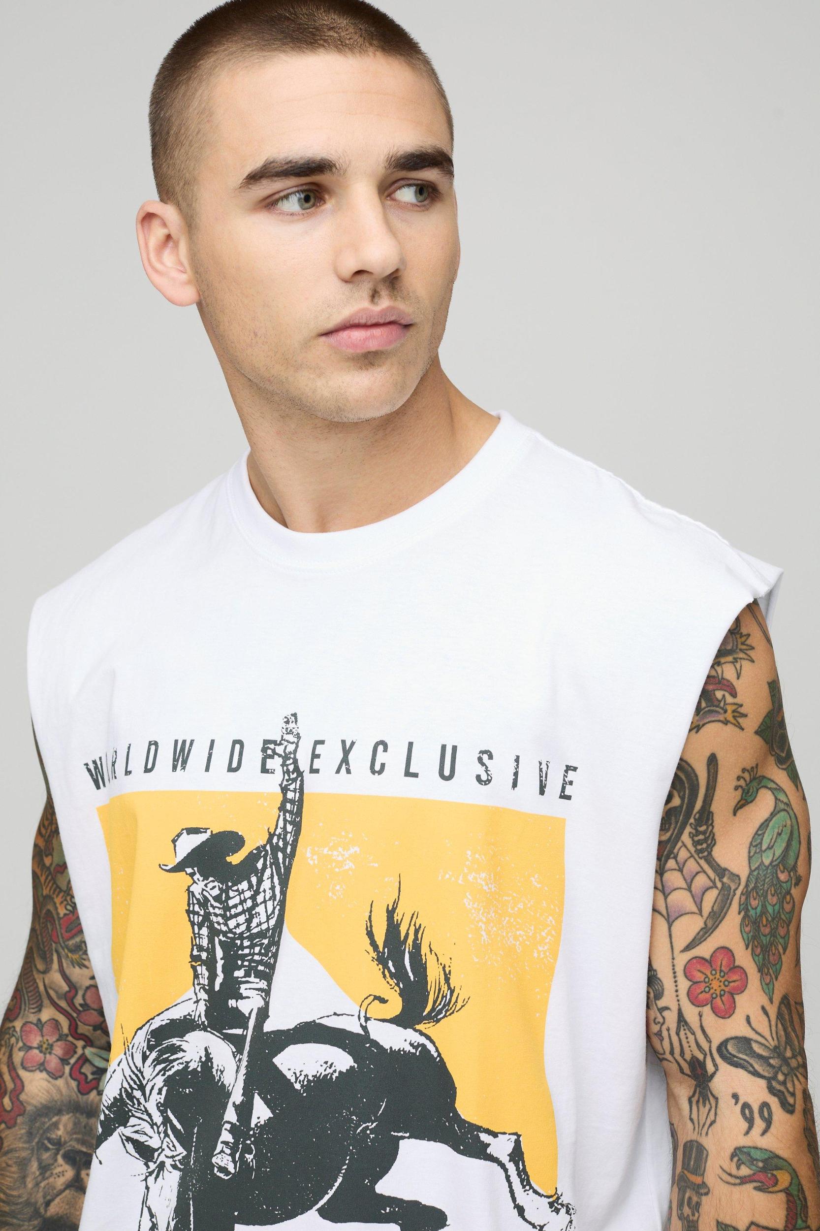 Oversized Homme Western Graphic Tank | boohooMAN USA Product Image
