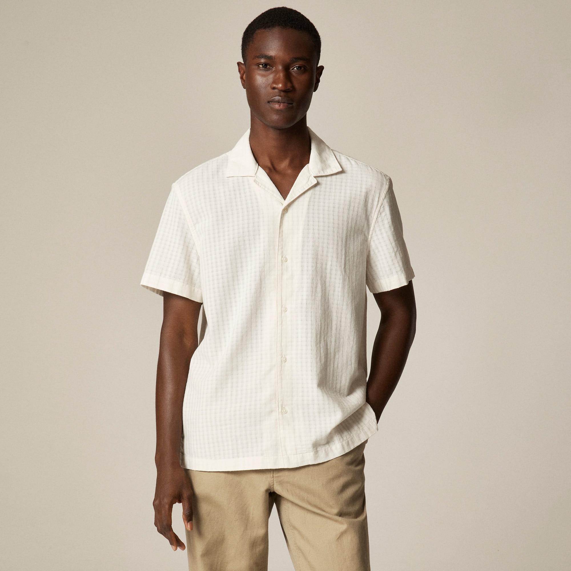 Short-sleeve cotton dobby camp-collar shirt Product Image