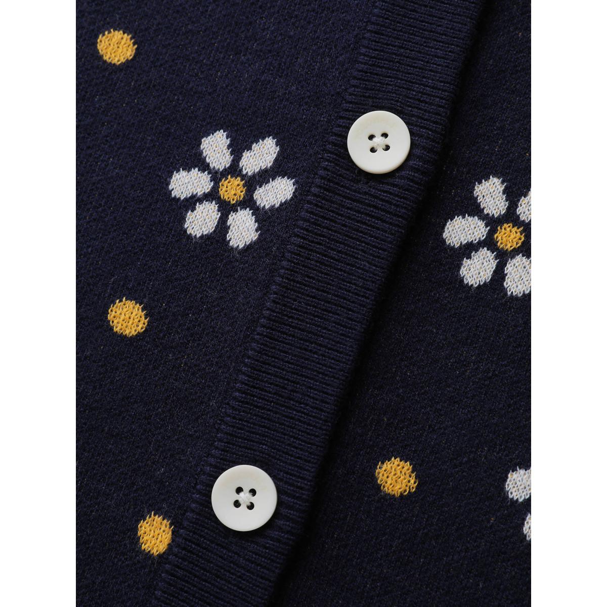 Plus Size Floral Polka Dot Print Button Knit Cardigan Navy Women Leisure Loose Long Sleeve Casual Cardigans BloomChic 28/5X Product Image