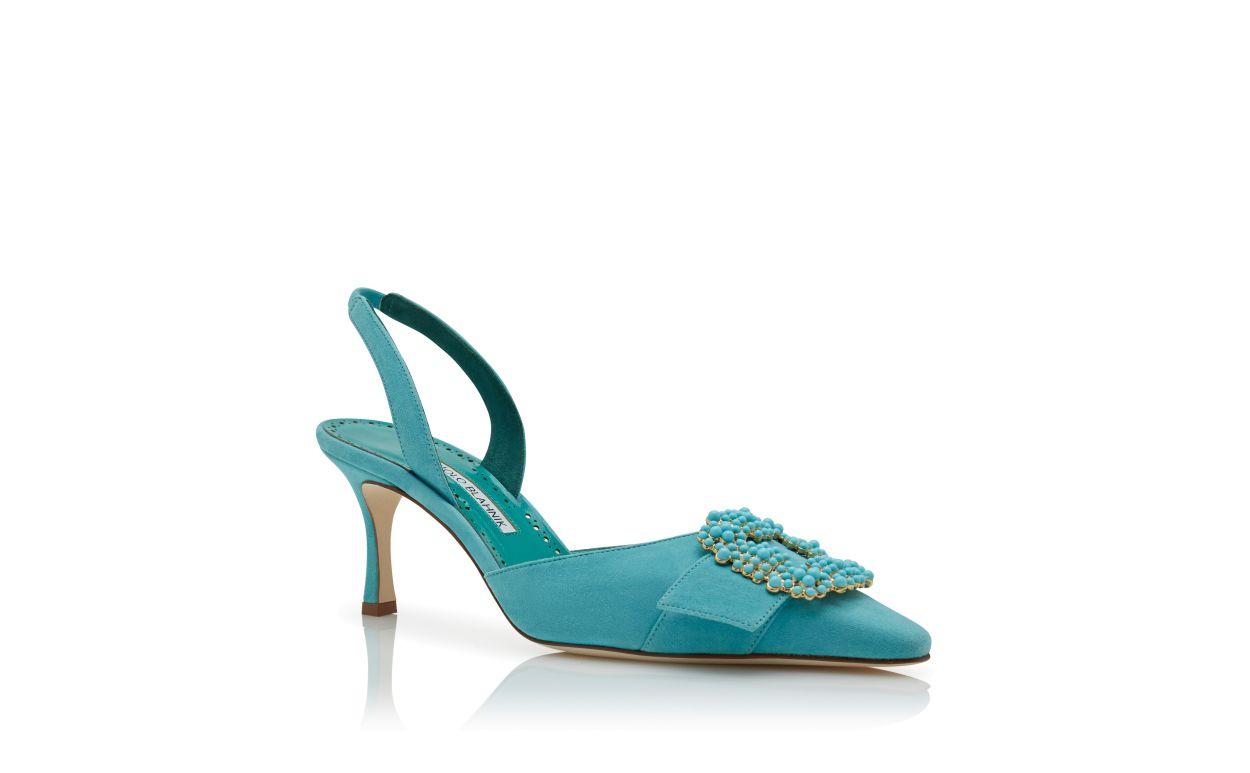 GIBSLI Light Blue Suede Pearl Buckle Slingback Pumps Product Image