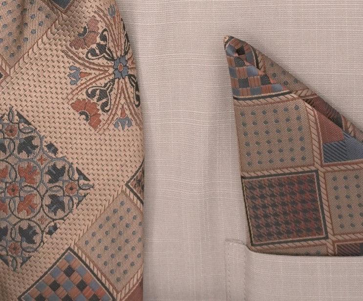 Beige Dress Shirt Set with Tie and Handkerchief Product Image