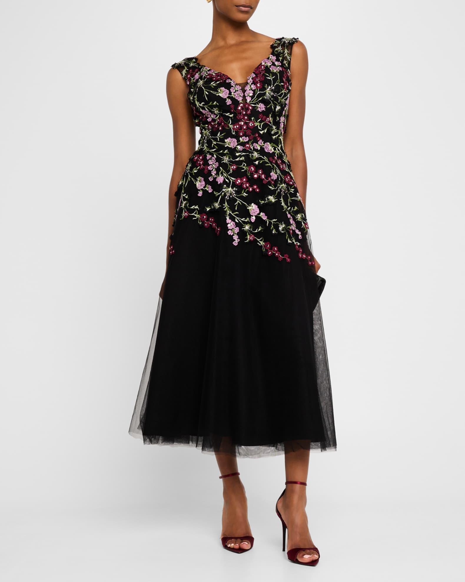Sequin Embroidered Tulle Midi Dress Product Image