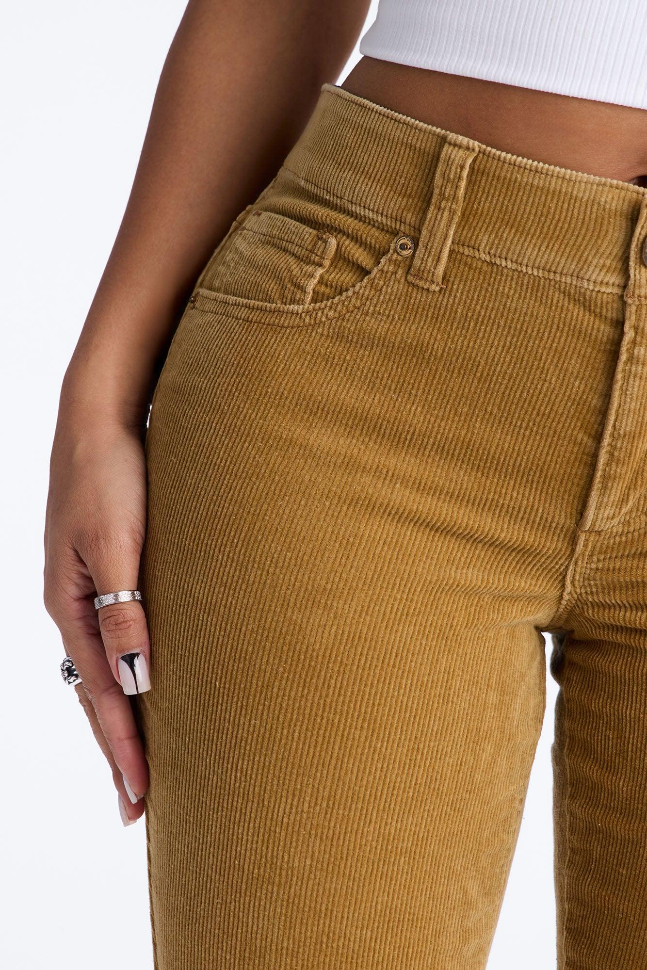 ESME CORDUROY WASHED LOW RISE PANTS - Tan Female Product Image