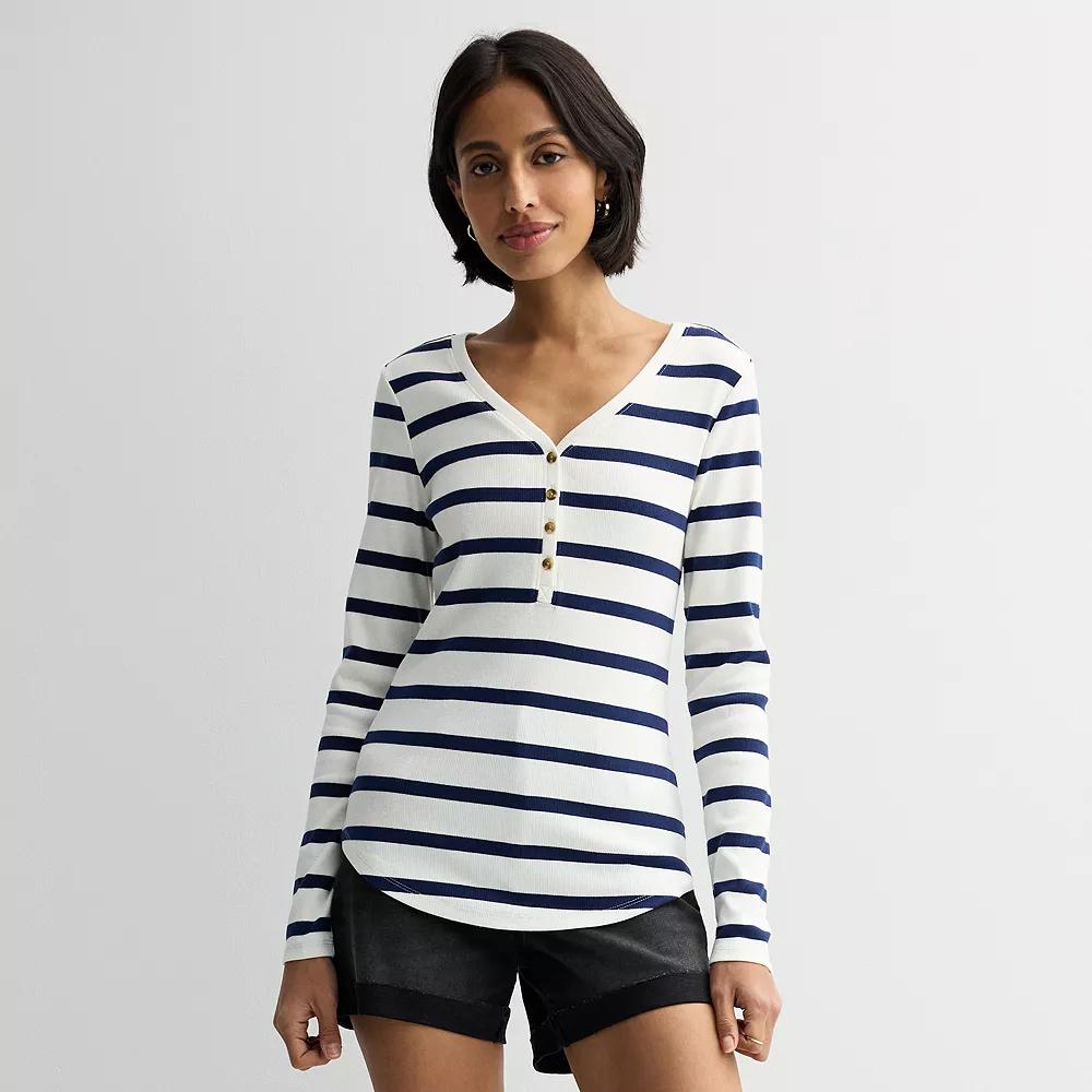 Women's Sonoma Goods For Life® Rib Long Sleeve Henley,  Product Image