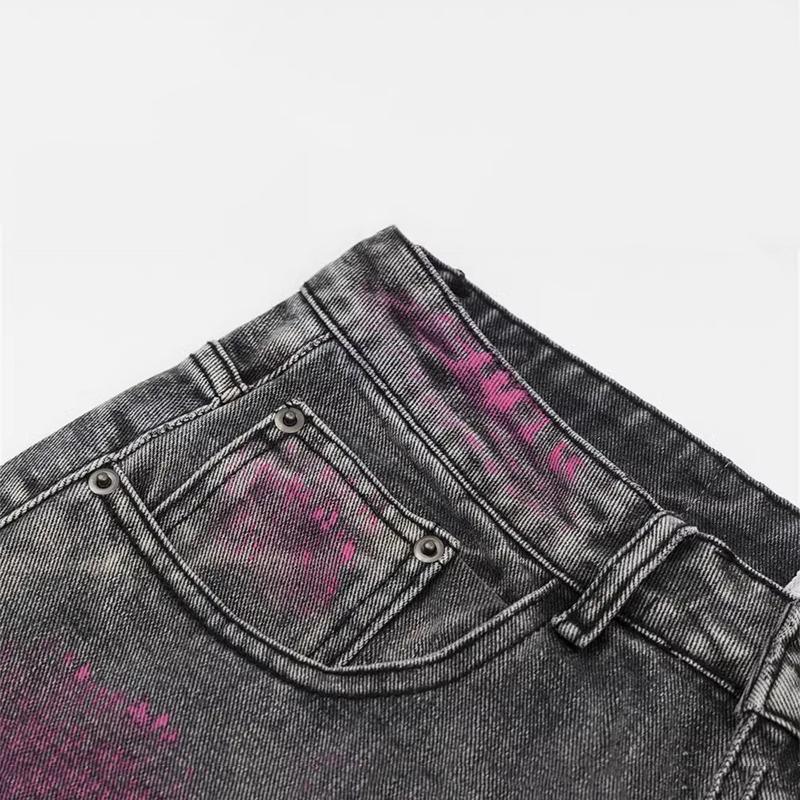 Sopula Men's Street Painted Inkjet Wide Leg Washed Jeans Product Image