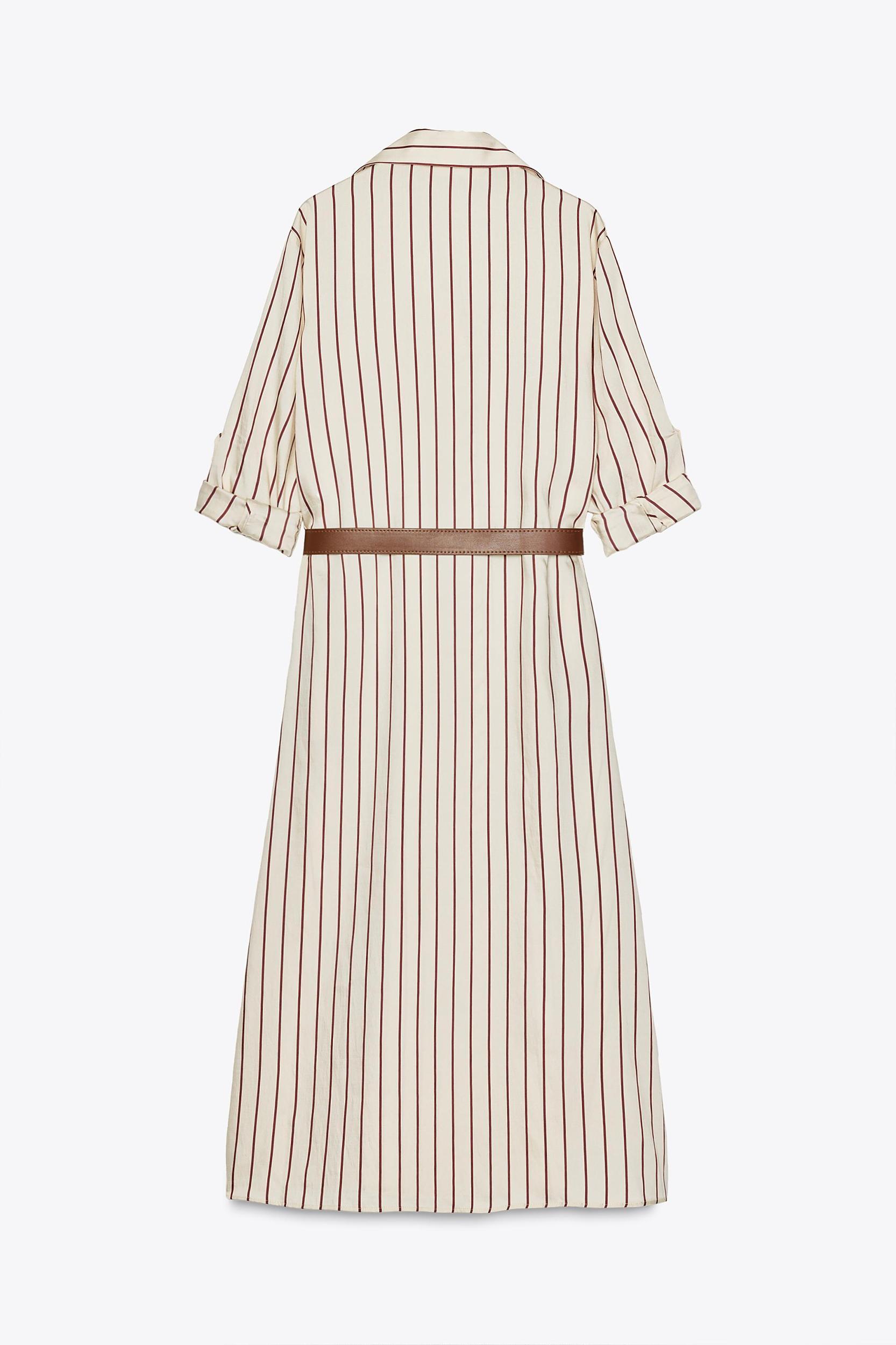 STRIPED BELTED MIDI DRESS Product Image