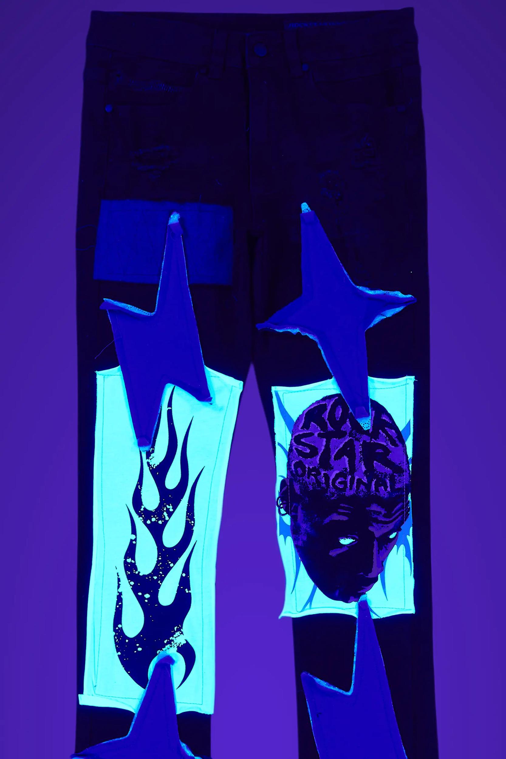 Edgar Jet Black Patchwork Stacked Flare Jean Male Product Image