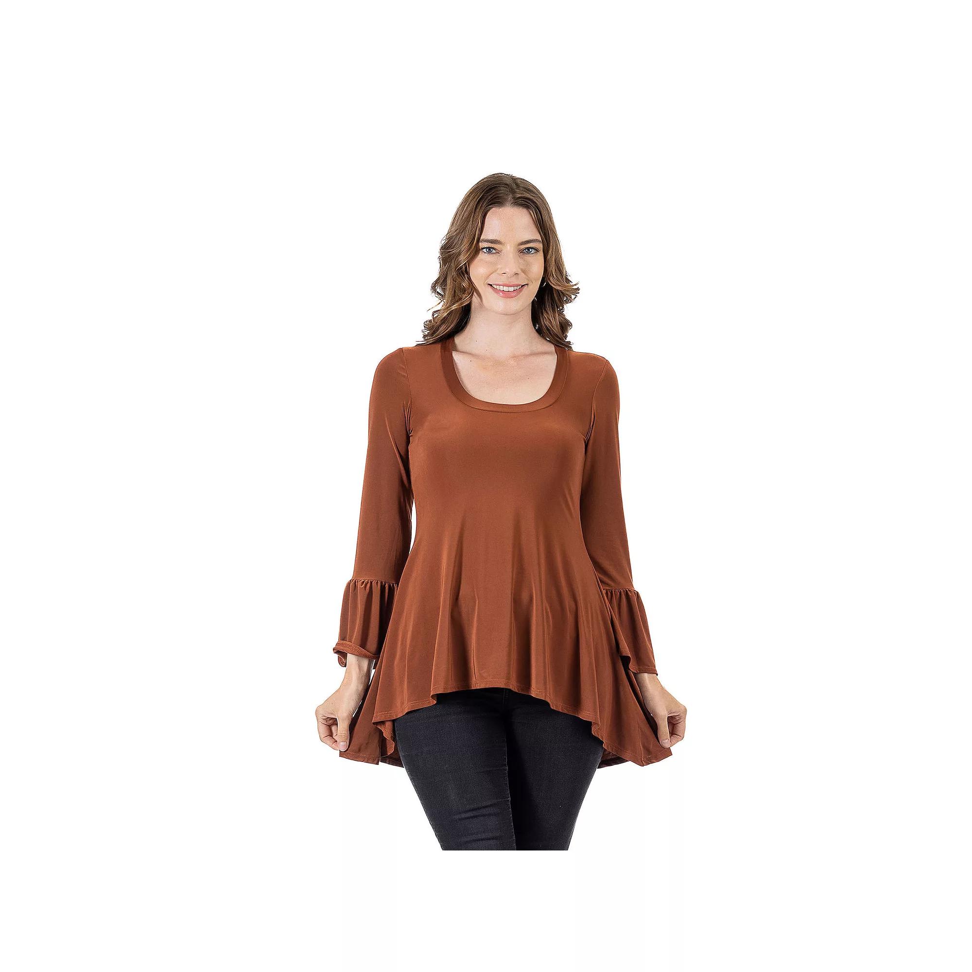 Women's 24Seven Comfort Apparel Long Bell Sleeve High-Low Tunic Top,  Product Image