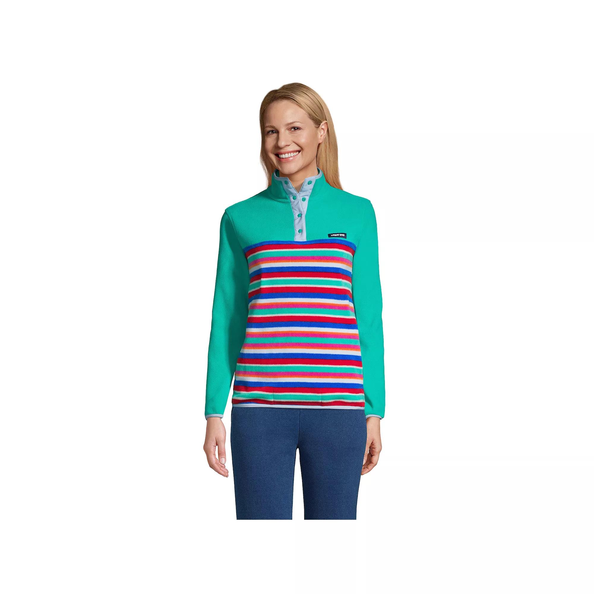 Petites' Lands' End Heritage Quarter-Snap Fleece Pullover, Women's, Size: XL Petite, Rainbow Team Stripe Product Image