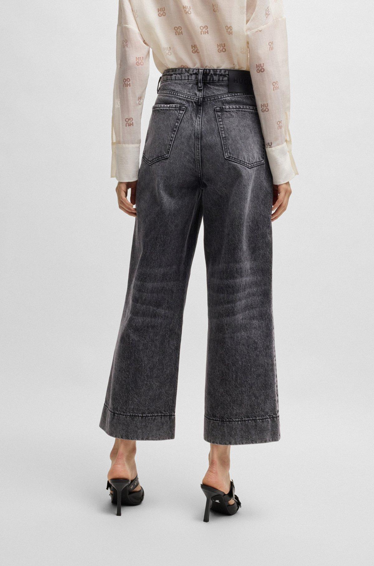 Wide-leg jeans in black rigid denim Product Image