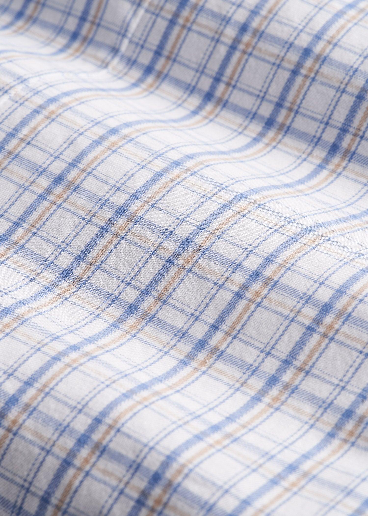 Oskar Button-Up Dress Shirt for Tall Men in Soft Blue and Beige Plaid Product Image