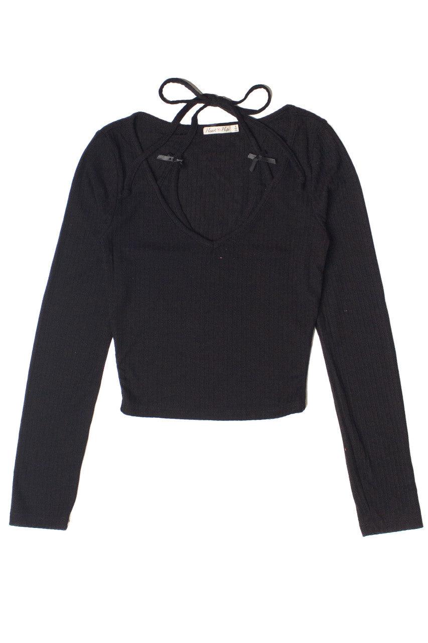 Layered Halter Bow Long Sleeve Top Product Image