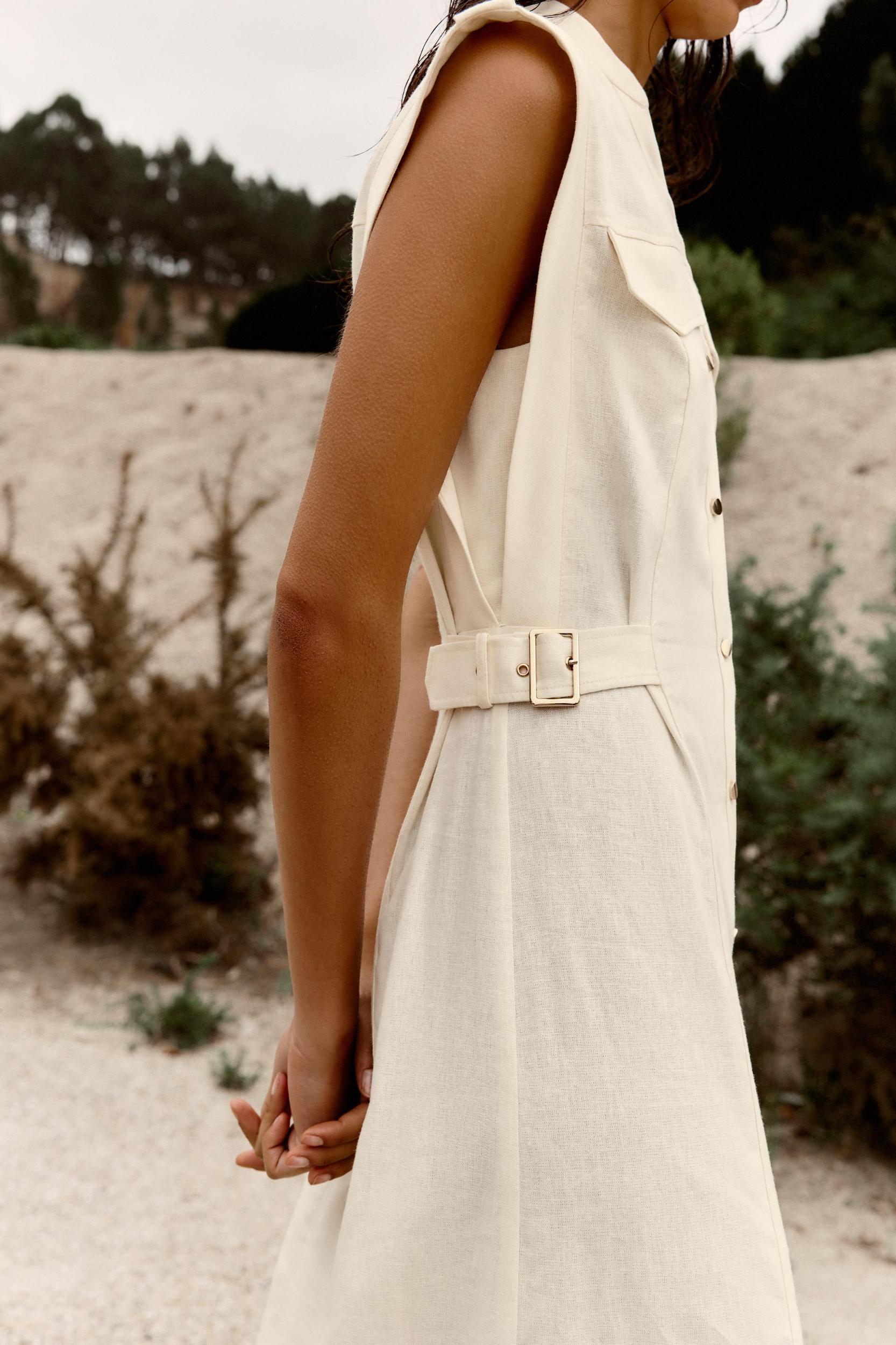 LINEN MIDI DRESS WITH BELT LOOPS Product Image