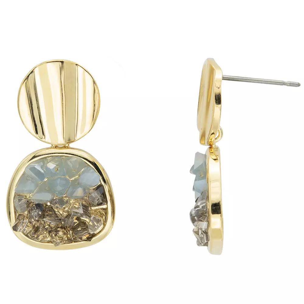 Brilliance Gold Tone Druzy Blue Crystal Round Drop Earrings, Women's, Gold Tone Blue Product Image