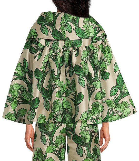 Buru Grace Printed Brocade Oversized Point Collar 3/4 Sleeve Cropped Coat Product Image