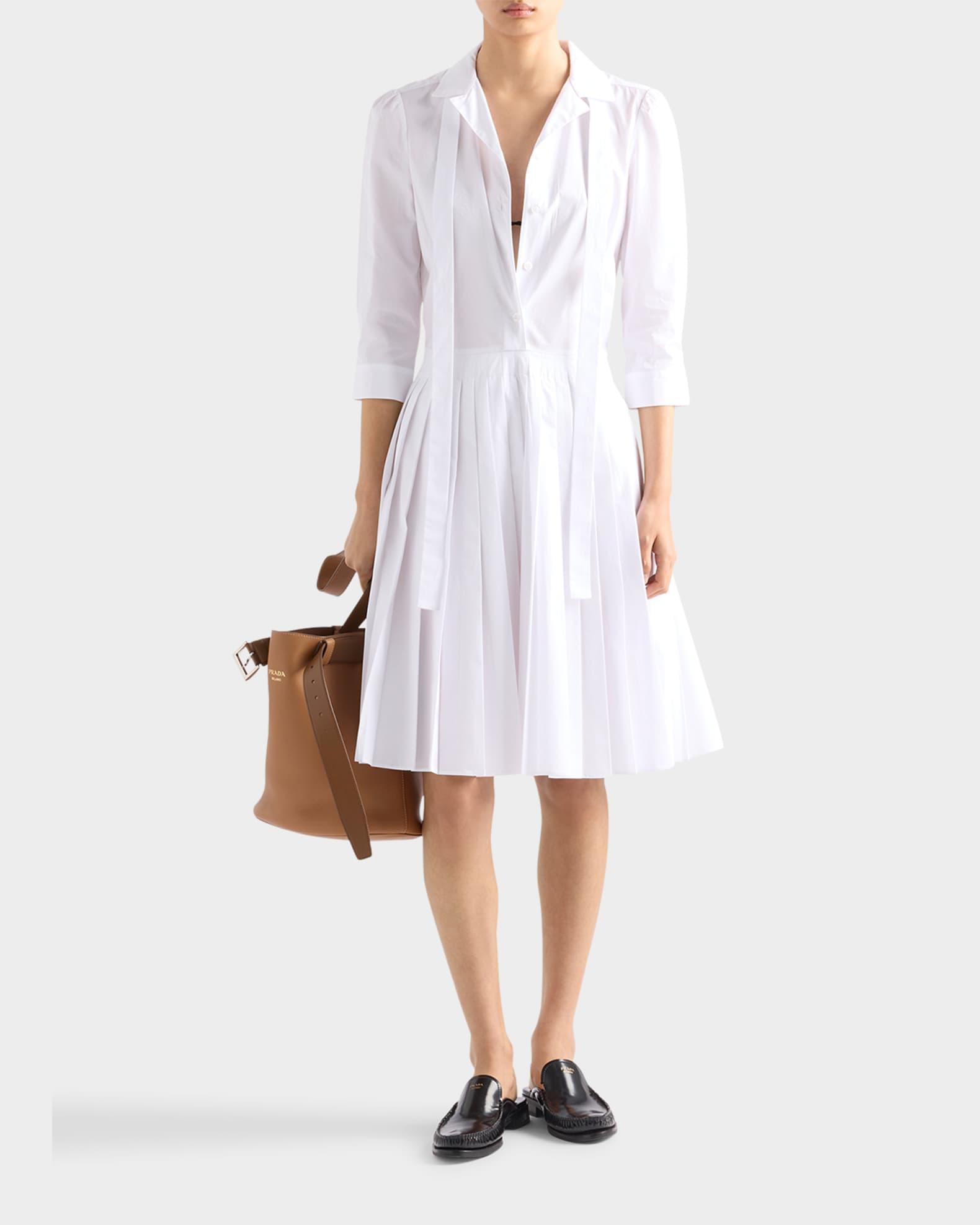 Pleated Popeline Neck-Tie Shirtdress Product Image