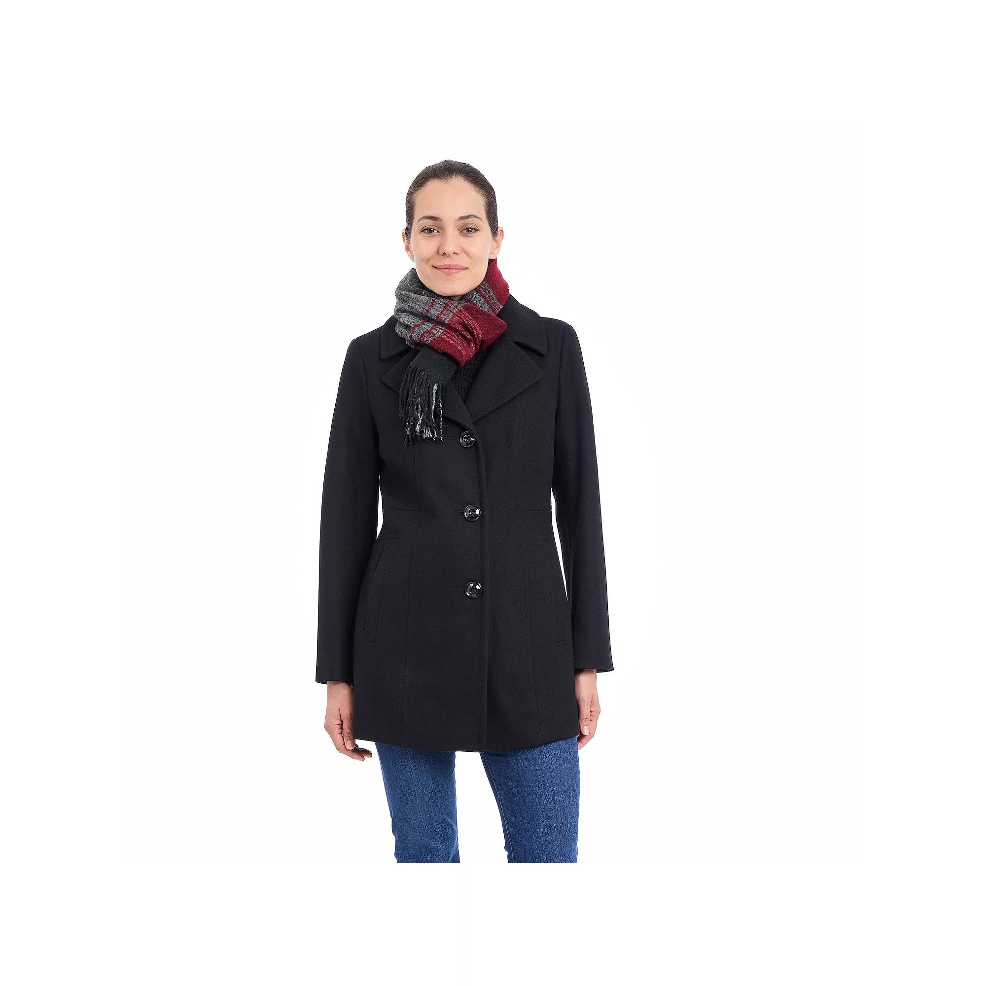Women's London Fog Single Breasted Coat & Scarf,  Product Image